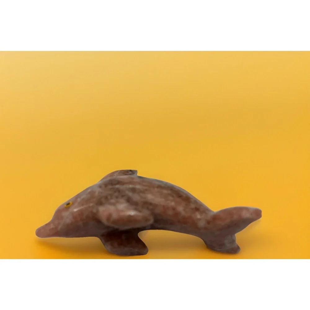 Animal Dolphin Stone Carved Natural Rock Mineral Carving‎ Pink Black Pocket Pet